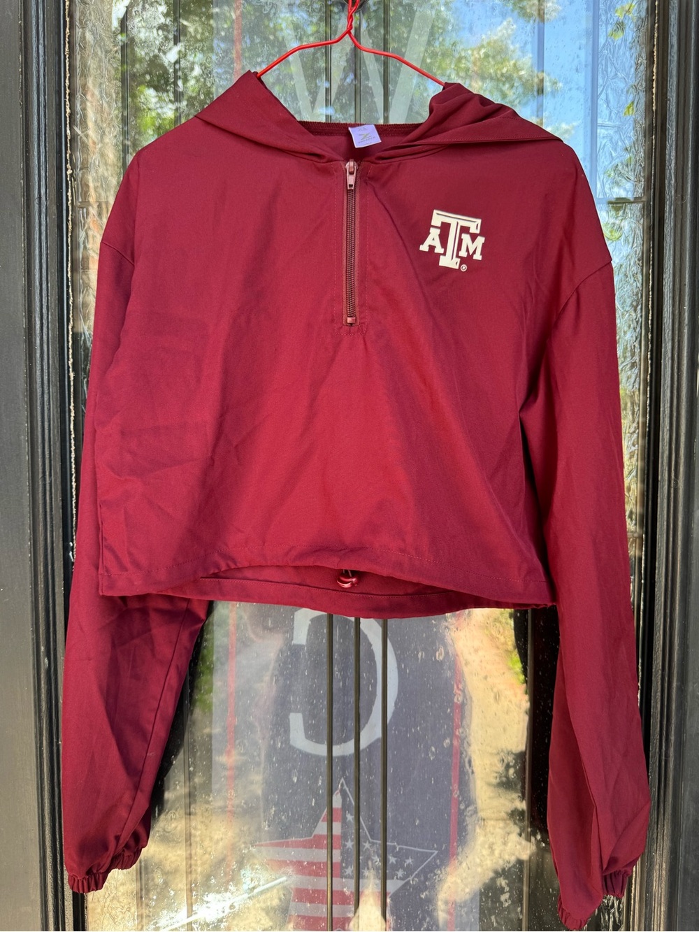Texas A&M Aggies Maroon Cropped Quarter-Zip Windbreaker Hoodie